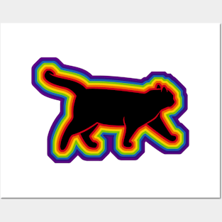 LGBTQ+ rainbow a walking cat silhouette Posters and Art